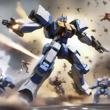 The din of battle filled the air as the mechas clashed in an epic showdown.
