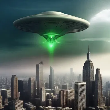 As the alien spacecraft hovered above the city, it emitted a deafening din that filled the air with a sense of impending doom.