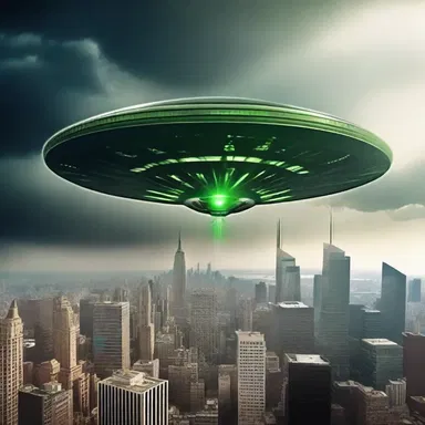 As the alien spacecraft hovered above the city, it emitted a deafening din that filled the air with a sense of impending doom.