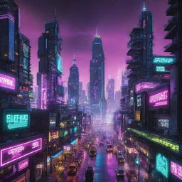 A striking image illustrating a futuristic Electricpunk city, full of sleek design elements, vibrant neon colors, and abundant cutting-edge, electricity powered technology.