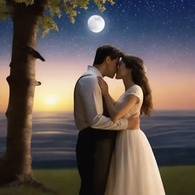 In the movie, the young couple shared a romantic whiff of their first kiss under the moonlight.