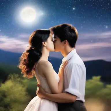 In the movie, the young couple shared a romantic whiff of their first kiss under the moonlight.