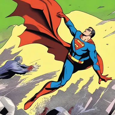 With a swift motion, the superhero whiffed his hand, sending villains flying in all directions.