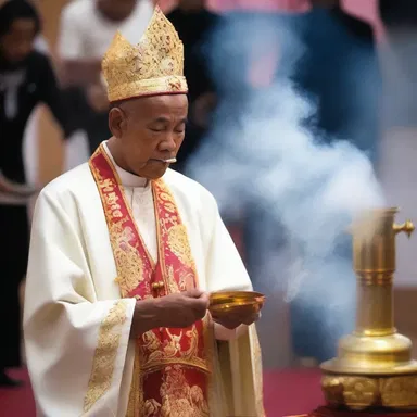 During the ceremonial ritual, the priest would whiff incense into the air, creating a sacred atmosphere.