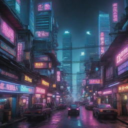 A captivating image depicting a Cyberpunk vision of an Indonesian city, blending its traditional architecture with futuristically high-tech elements and vibrant neon lights.