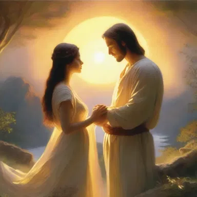 As the sun begins to rise, casting a warm glow over the landscape, the lovers share a tender moment under the enchanting presence of the Daystar.