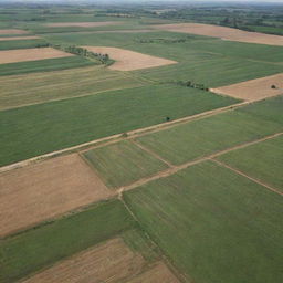 A juxtaposition of genetic codes and farming landscapes, representing genetic engineering in agriculture in a visually striking way