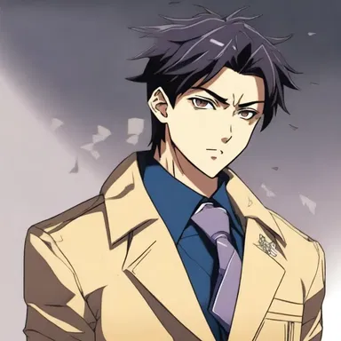 In the anime series, the protagonist always wears a distinctive lapel pin on his coat.