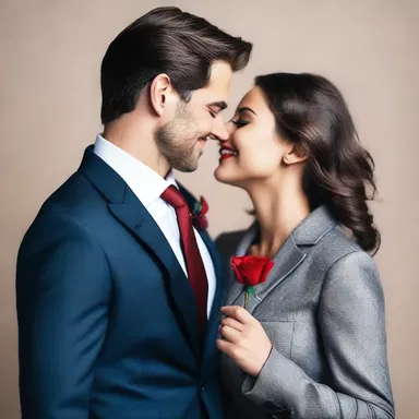 As a romantic gesture, he placed a single red rose on her lapel before they went out together.