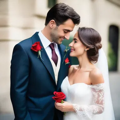 As a romantic gesture, he placed a single red rose on her lapel before they went out together.