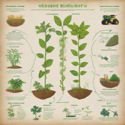 A poster illustrating the fundamental process of genetic engineering in agriculture. Combine images of DNA helix, plants, and farming tools with text, graphs, and diagrams to display its benefits.