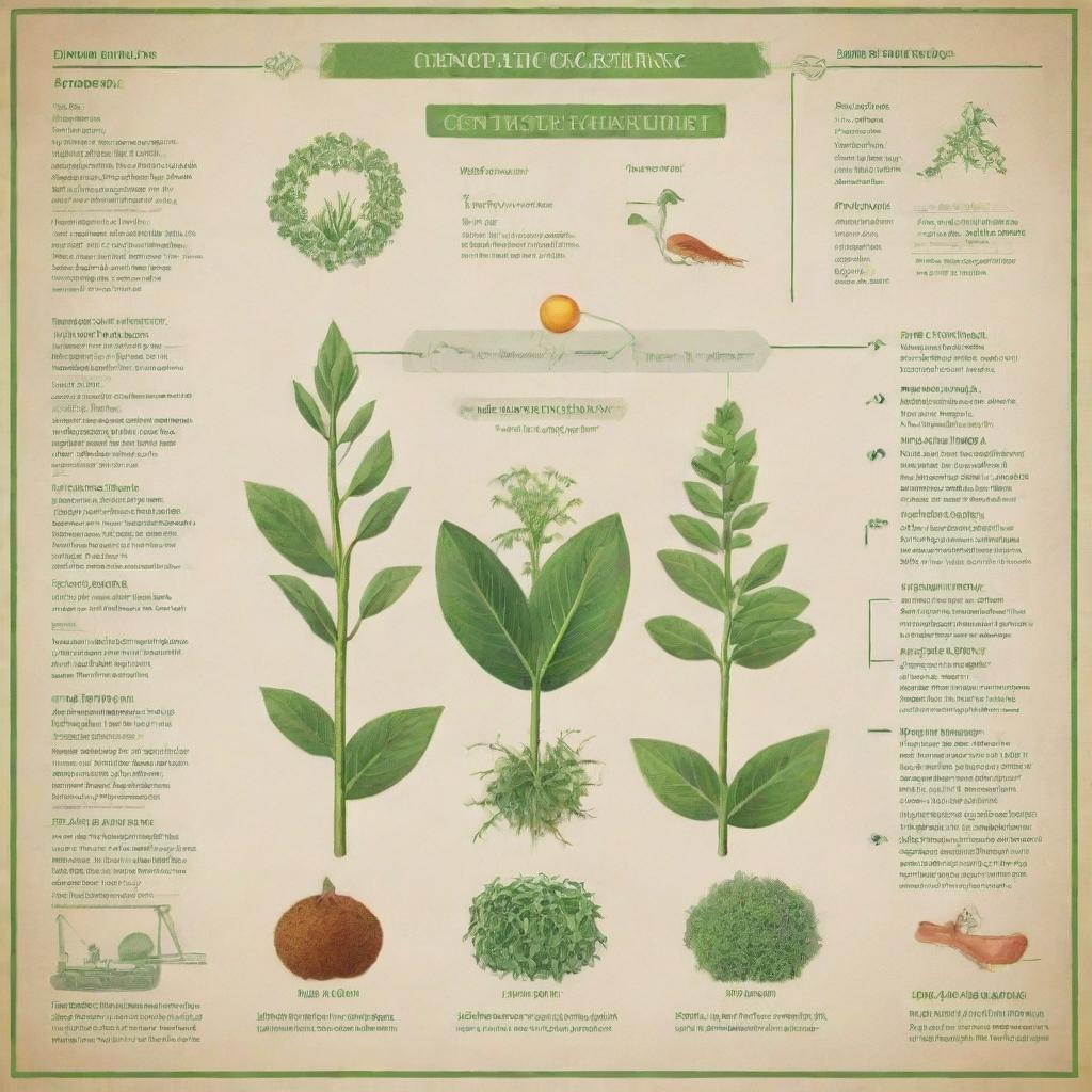 A poster illustrating the fundamental process of genetic engineering in agriculture. Combine images of DNA helix, plants, and farming tools with text, graphs, and diagrams to display its benefits.