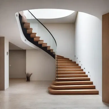 The derisory size of the staircase in this modern architectural design is completely incongruous with the overall grandeur of the building.