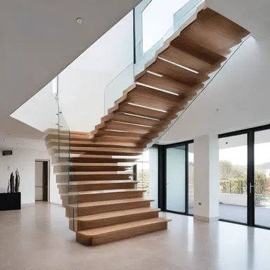The derisory size of the staircase in this modern architectural design is completely incongruous with the overall grandeur of the building.