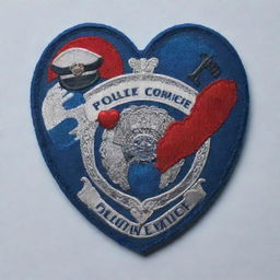 A heart symbol entwined with police-themed icons like a badge, a hat, and a siren. The palette is dominated by blues and reds, signifying courage and love, respectively.