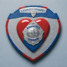 A heart symbol entwined with police-themed icons like a badge, a hat, and a siren. The palette is dominated by blues and reds, signifying courage and love, respectively.