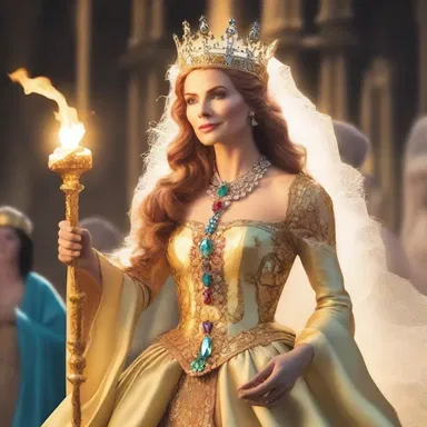 The radiant queen cast a spell that illuminated the entire kingdom.