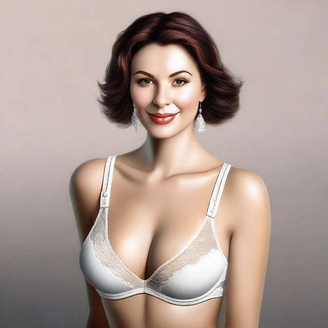 A high-quality digital art image that portrays a woman tastefully attired in a bra