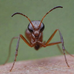 A detailed close-up of an ant. The ant is hard at work, showcasing its physical characteristics such as its segmented body, its six slender legs, and its antennas