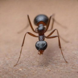 A detailed close-up of an ant. The ant is hard at work, showcasing its physical characteristics such as its segmented body, its six slender legs, and its antennas