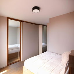 A bedroom with bathroom and a dressing room