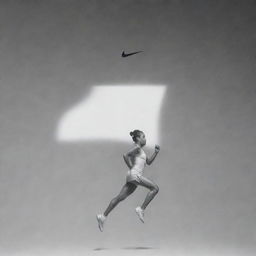 Poster for Nike featuring their iconic logo and an inspirational, fitness-oriented slogan. The backdrop is a dynamic scene capturing the essence of athletic excellence.