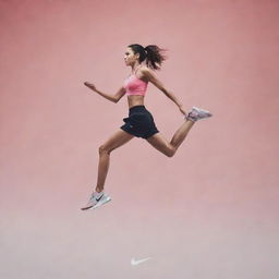 Poster for Nike featuring their iconic logo and an inspirational, fitness-oriented slogan. The backdrop is a dynamic scene capturing the essence of athletic excellence.