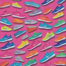 Bright and fun Nike shoe poster tailored for children. Filled with vibrant colours, an entertaining slogan, and comprehensive product descriptions presenting the shoes' advantages, comfort, and style.