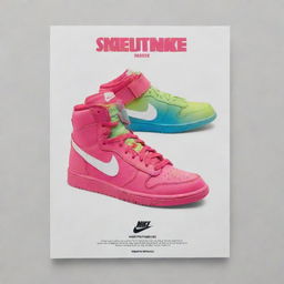 Kid-oriented Nike shoe poster. It includes an engaging slogan and a brief, fun description of the product's features, illustrating the shoe in a child-friendly, playful style.