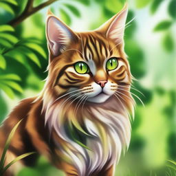 This high-quality digital art image now presents the acorn-colored cat with captivating brownish-greenish eyes