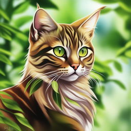 This high-quality digital art image now presents the acorn-colored cat with captivating brownish-greenish eyes