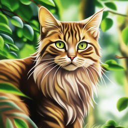 This high-quality digital art image now presents the acorn-colored cat with captivating brownish-greenish eyes