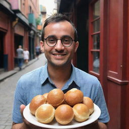 Harry Potter in Diagon Alley, delighted by the discovery and indulgence in the magical Indian street food, Pani Puri. A vivid blend of Wizarding world and delectable Muggle culinary traditions.