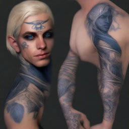 A digital art image of a black-skinned, blonde-haired half-elf rogue