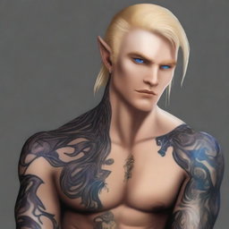 A revised digital art image of the previous black-skinned, blonde-haired half-elf rogue