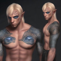 A revised digital art image of the previous black-skinned, blonde-haired half-elf rogue
