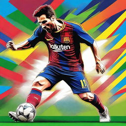 A high-quality digital art image depicting Lionel Messi, the renowned football player, intricately designed on the surface of a sports shoe