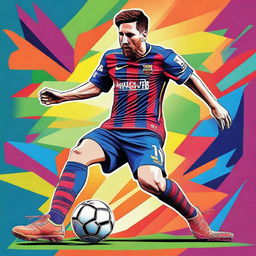 A high-quality digital art image depicting Lionel Messi, the renowned football player, intricately designed on the surface of a sports shoe