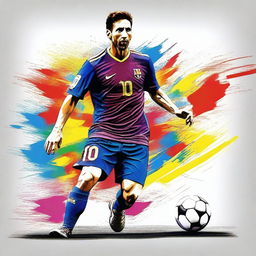 A high-quality digital art image depicting the soccer player Messi drawn on a shoe