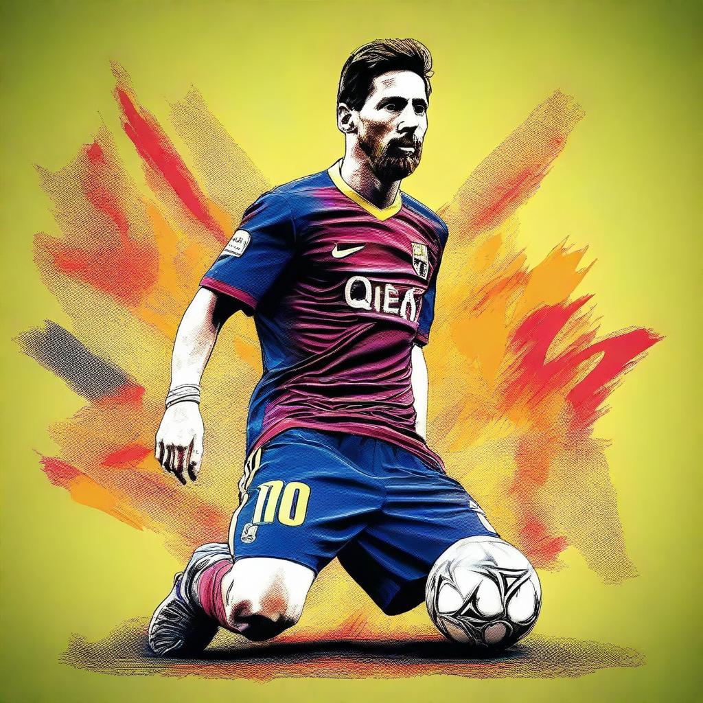 A high-quality digital art image depicting the soccer player Messi drawn on a shoe