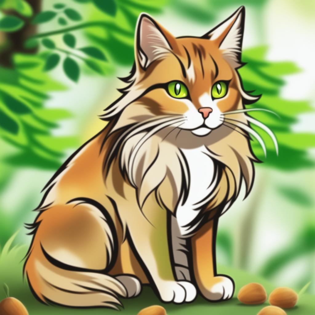 This is a revised digital art image of a cat with an acorn-colored coat