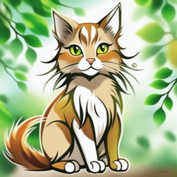 This is a revised digital art image of a cat with an acorn-colored coat