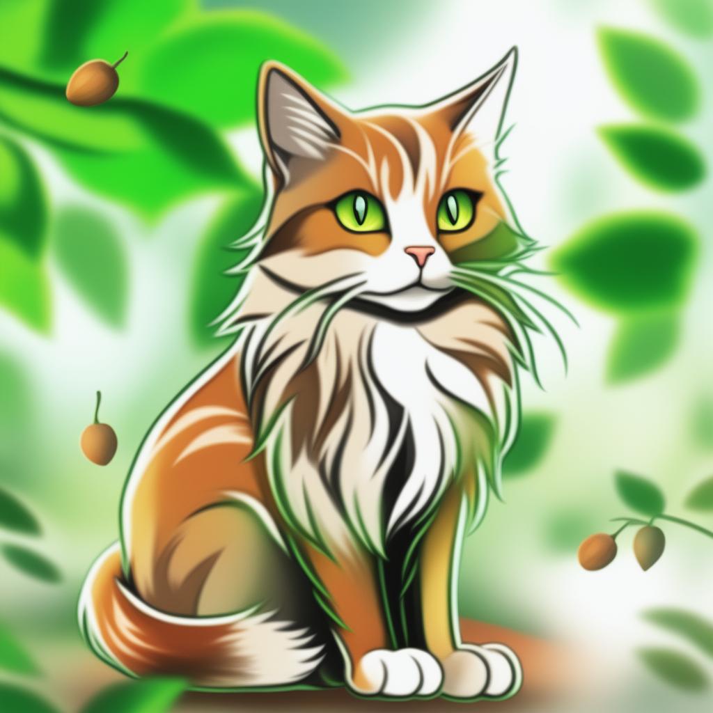 This is a revised digital art image of a cat with an acorn-colored coat