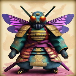 A digital art piece showcasing a fly in the attire of a Samurai