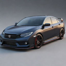 An AI-rendered image of a Honda Civic Reborn with an aggressive aesthetic, featuring bold lines and dynamic shadows.