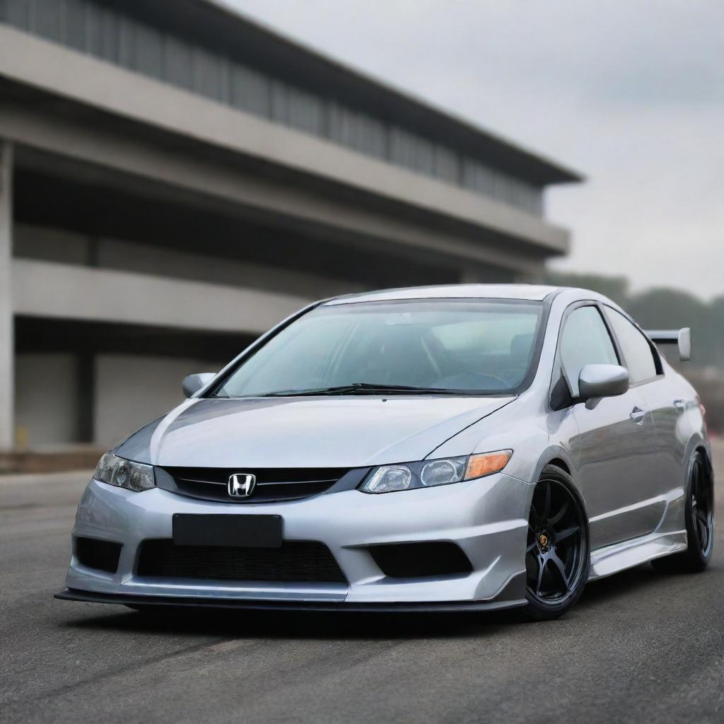 An AI-created image of a fierce and fierce-looking Honda Civic FD2, featuring sharply defined lines and potent aerodynamics.