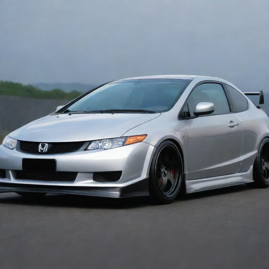 An AI-created image of a fierce and fierce-looking Honda Civic FD2, featuring sharply defined lines and potent aerodynamics.