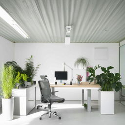 Workstation space with plants and grid