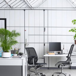 Workstation space with plants and grid