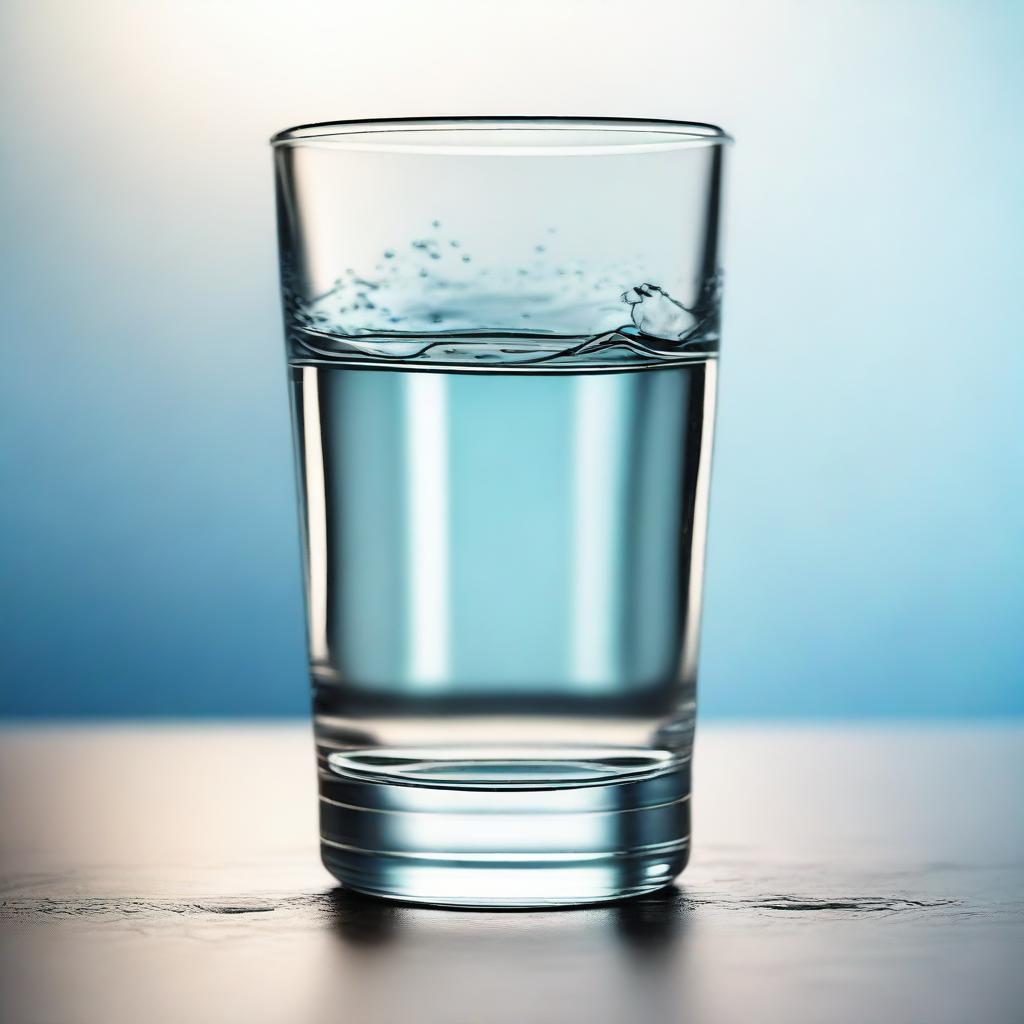 A high-quality digital art image showcasing a glass of water, shimmering with purity